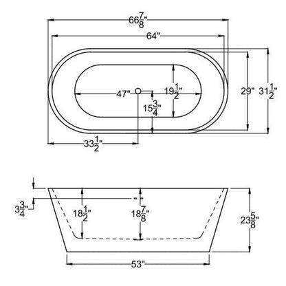 Atlantis Whirlpools Bowen 67" x 31" White Freestanding Acrylic Soaker Bathtub