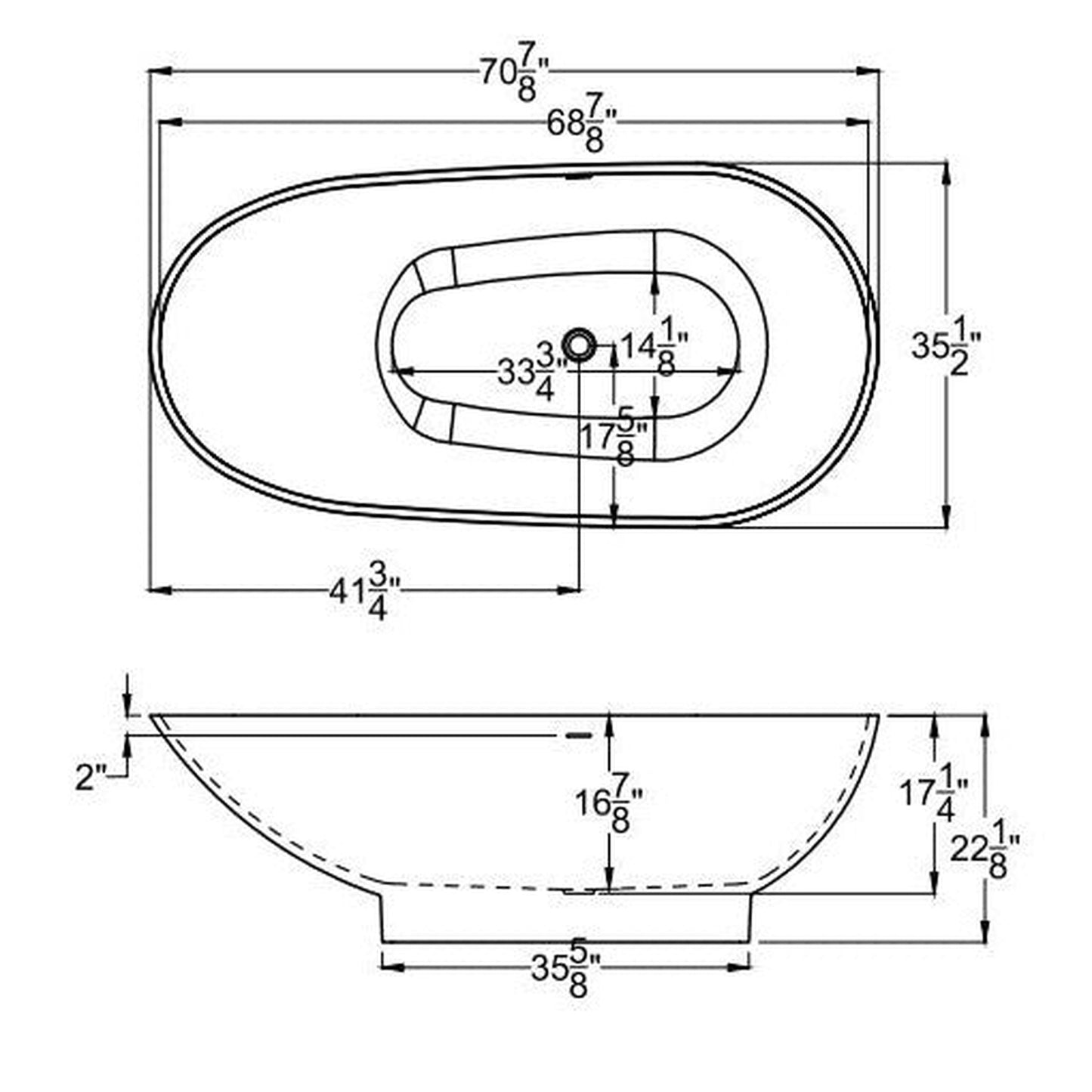 Atlantis Whirlpools Galion 71" x 36" White Freestanding Stone Resin Soaker Bathtub