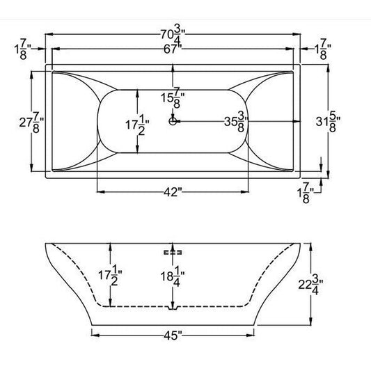 Atlantis Whirlpools Gulf 32" x 71" White Freestanding Acrylic Soaker Bathtub