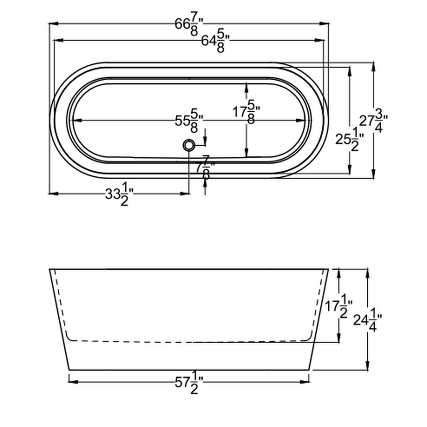 Atlantis Whirlpools Leith 67" x 28" White Freestanding Stone Resin Soaker Bathtub