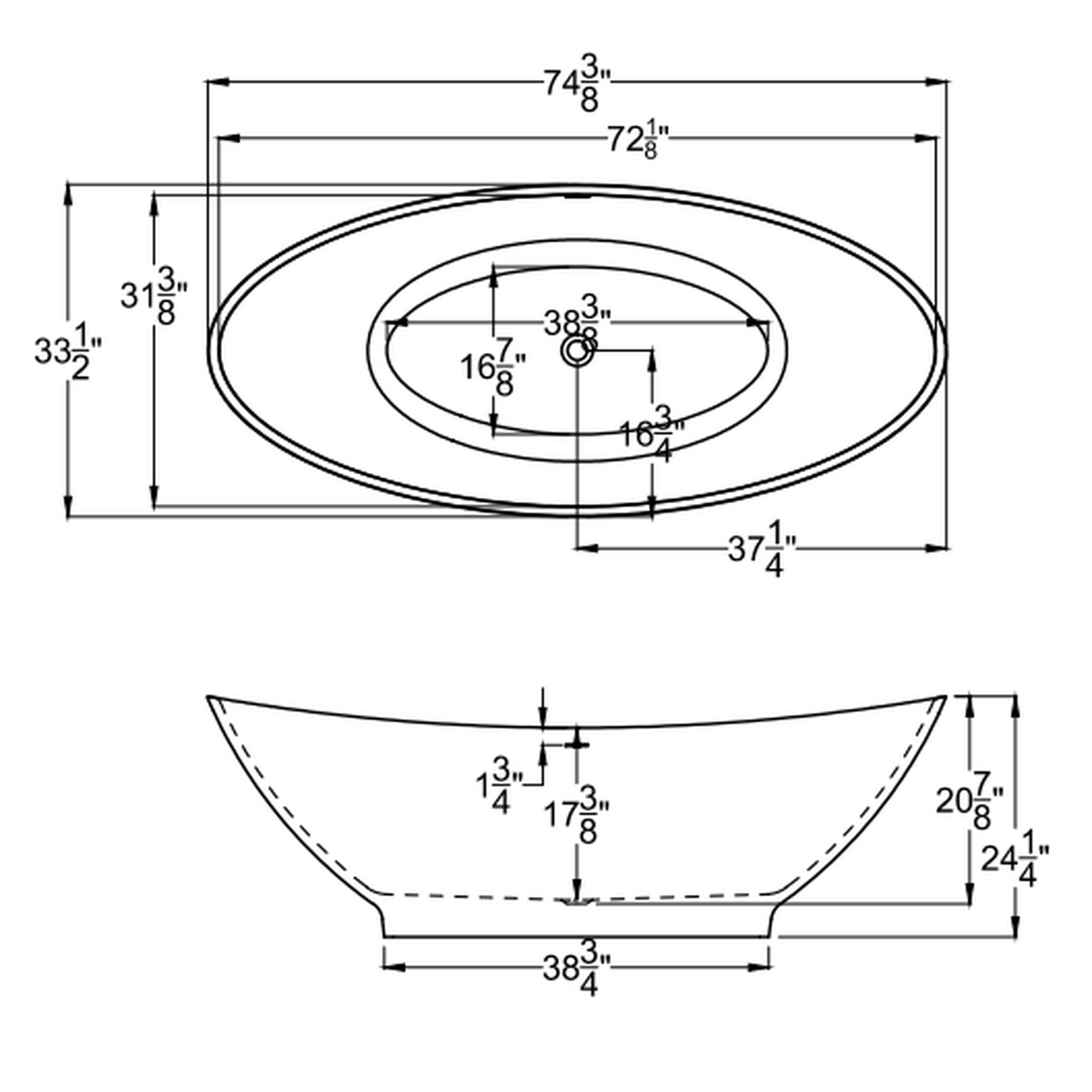 Atlantis Whirlpools Lucea 72" x 33" White Freestanding Stone Resin Soaker Bathtub