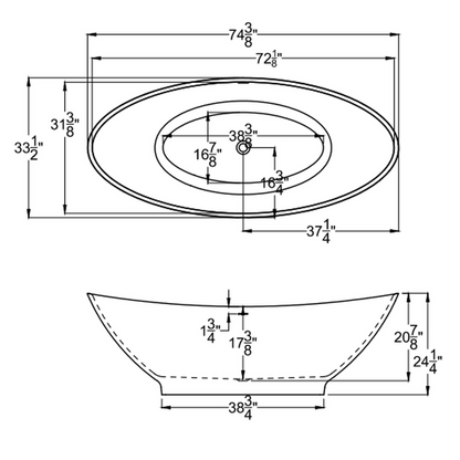 Atlantis Whirlpools Lucea 72" x 33" White Freestanding Stone Resin Soaker Bathtub