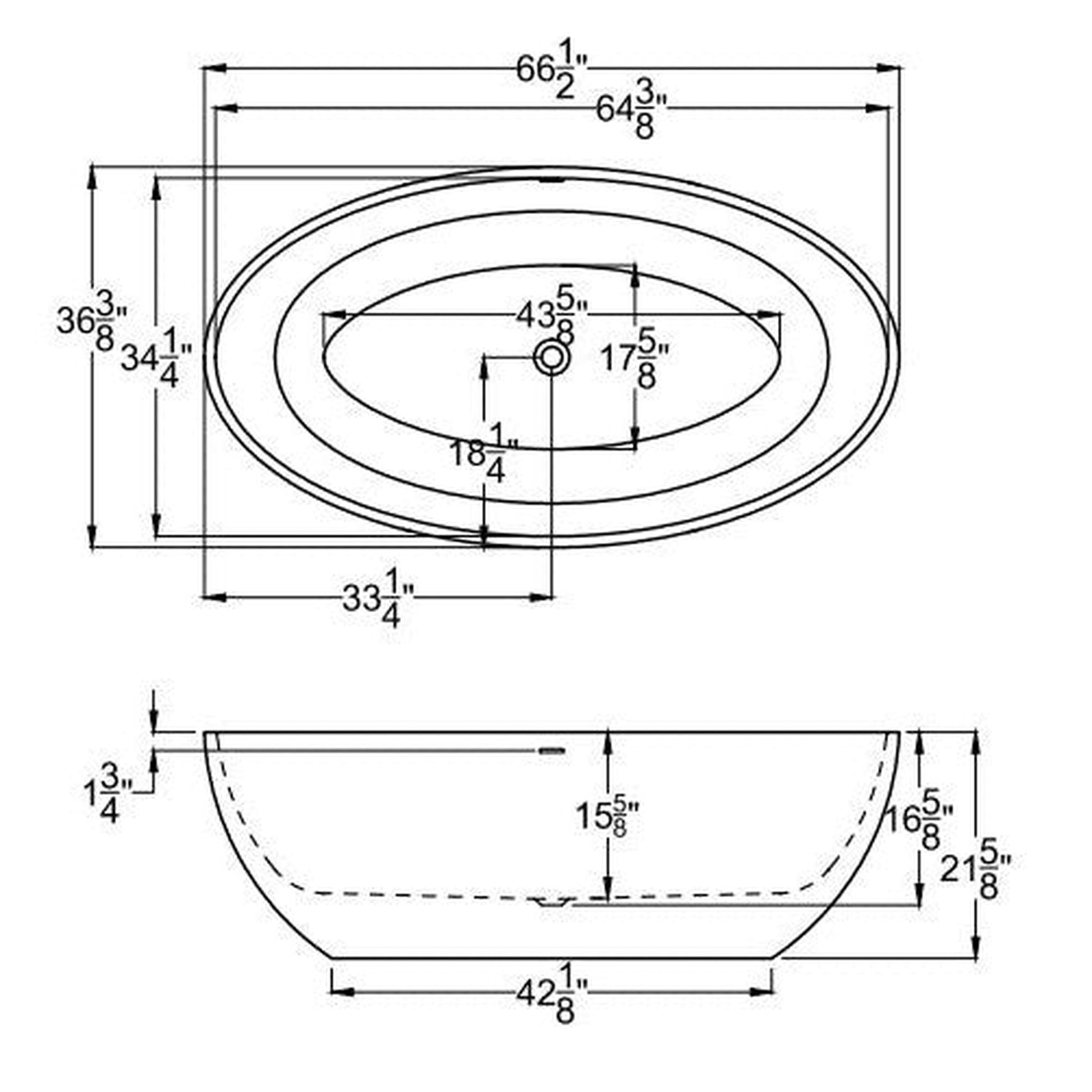 Atlantis Whirlpools Marquis 67" x 36" White Freestanding Stone Resin Soaker Bathtub