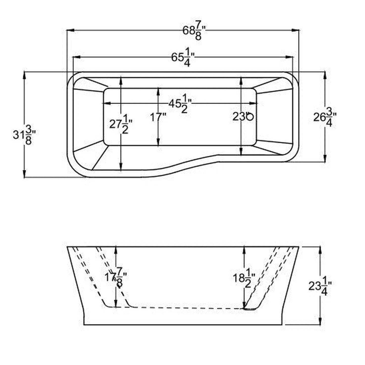 Atlantis Whirlpools Volet 69" x 31" White Freestanding Acrylic Soaker Bathtub