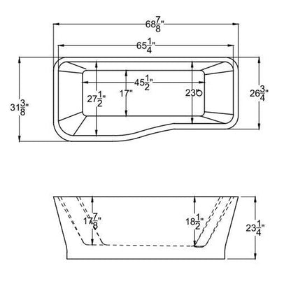 Atlantis Whirlpools Volet 69" x 31" White Freestanding Acrylic Soaker Bathtub