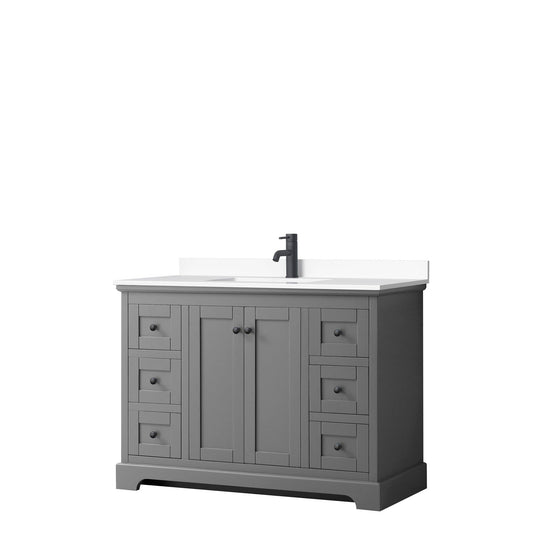 Avery 48" Single Bathroom Vanity in Dark Gray, White Cultured Marble Countertop, Undermount Square Sink, Matte Black Trim