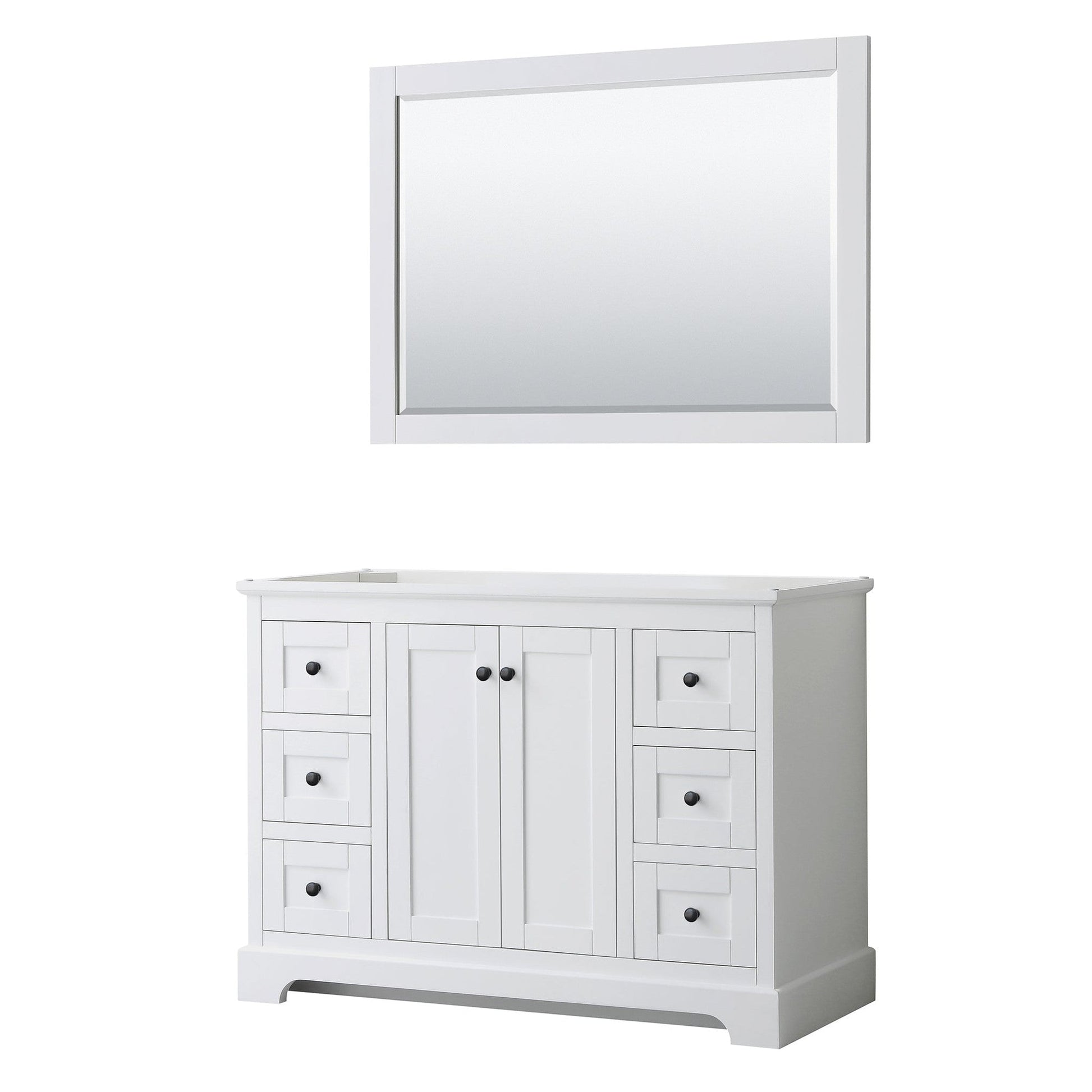 Avery 48" Single Bathroom Vanity in White, No Countertop, No Sink, Matte Black Trim, 46" Mirror