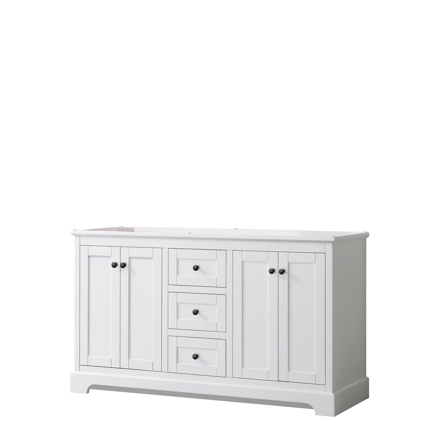 Avery 60" Double Bathroom Vanity in White, No Countertop, No Sinks, Matte Black Trim