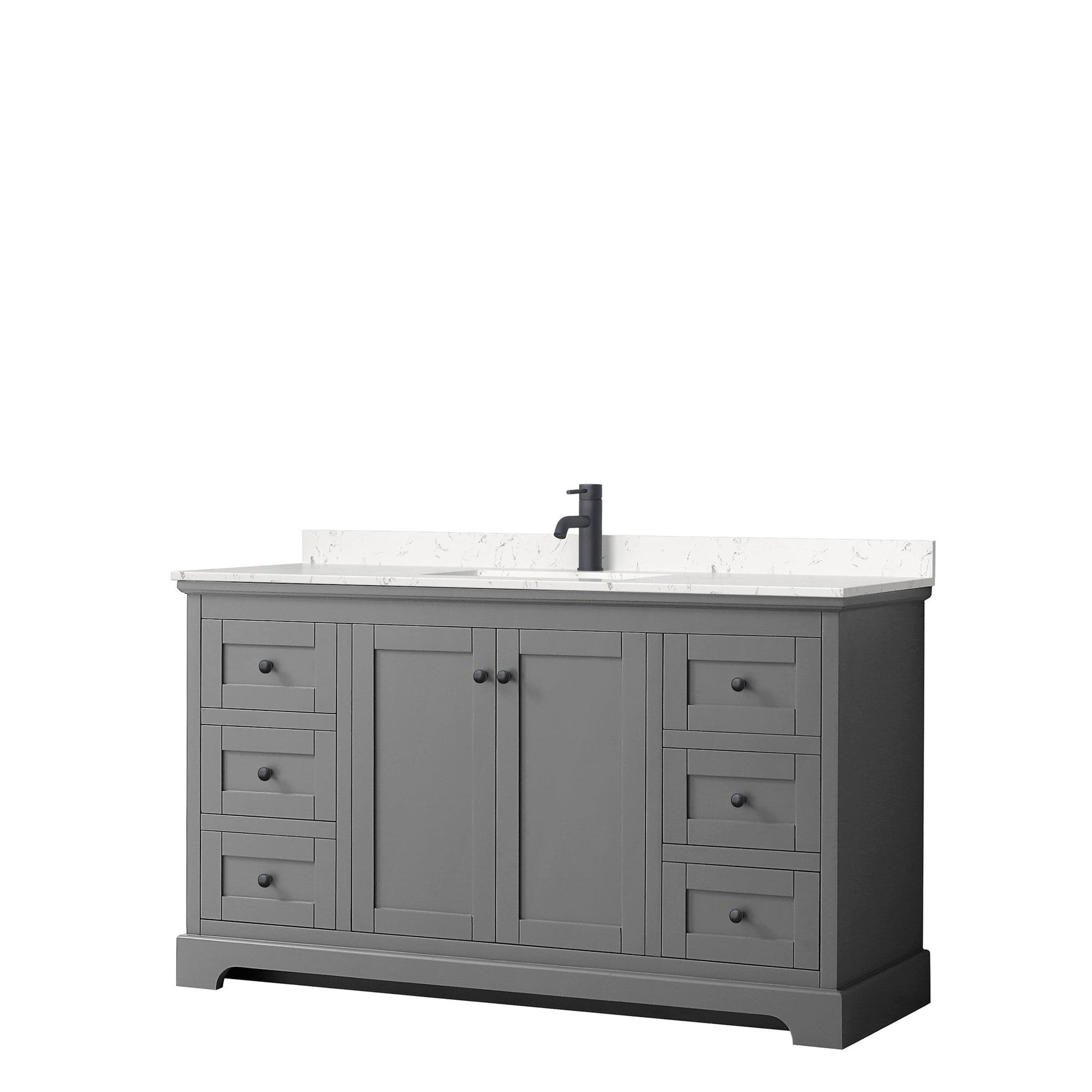 Avery 60" Single Bathroom Vanity in Dark Gray, Carrara Cultured Marble Countertop, Undermount Square Sink, Matte Black Trim