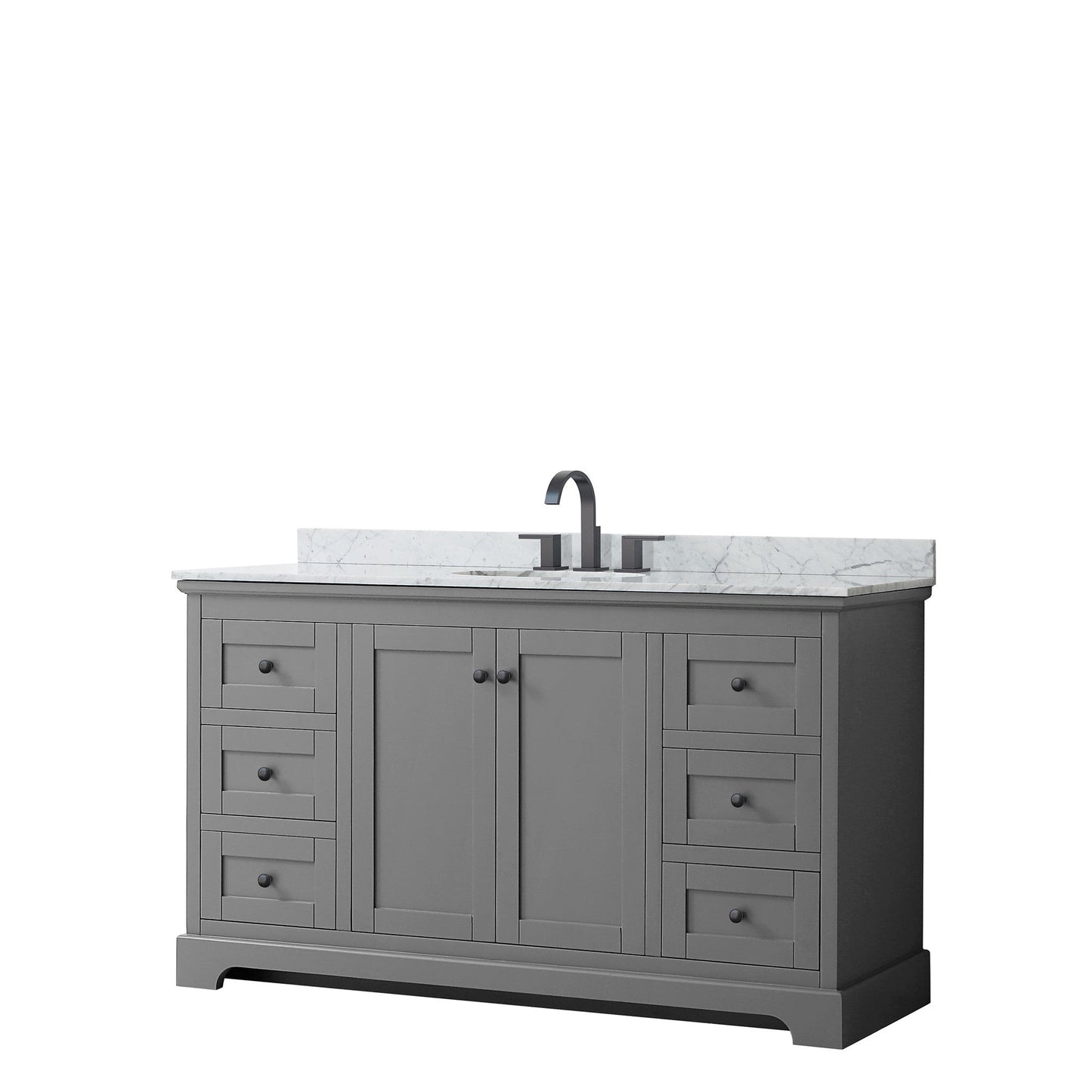 Avery 60" Single Bathroom Vanity in Dark Gray, White Carrara Marble Countertop, Undermount Oval Sink, Matte Black Trim