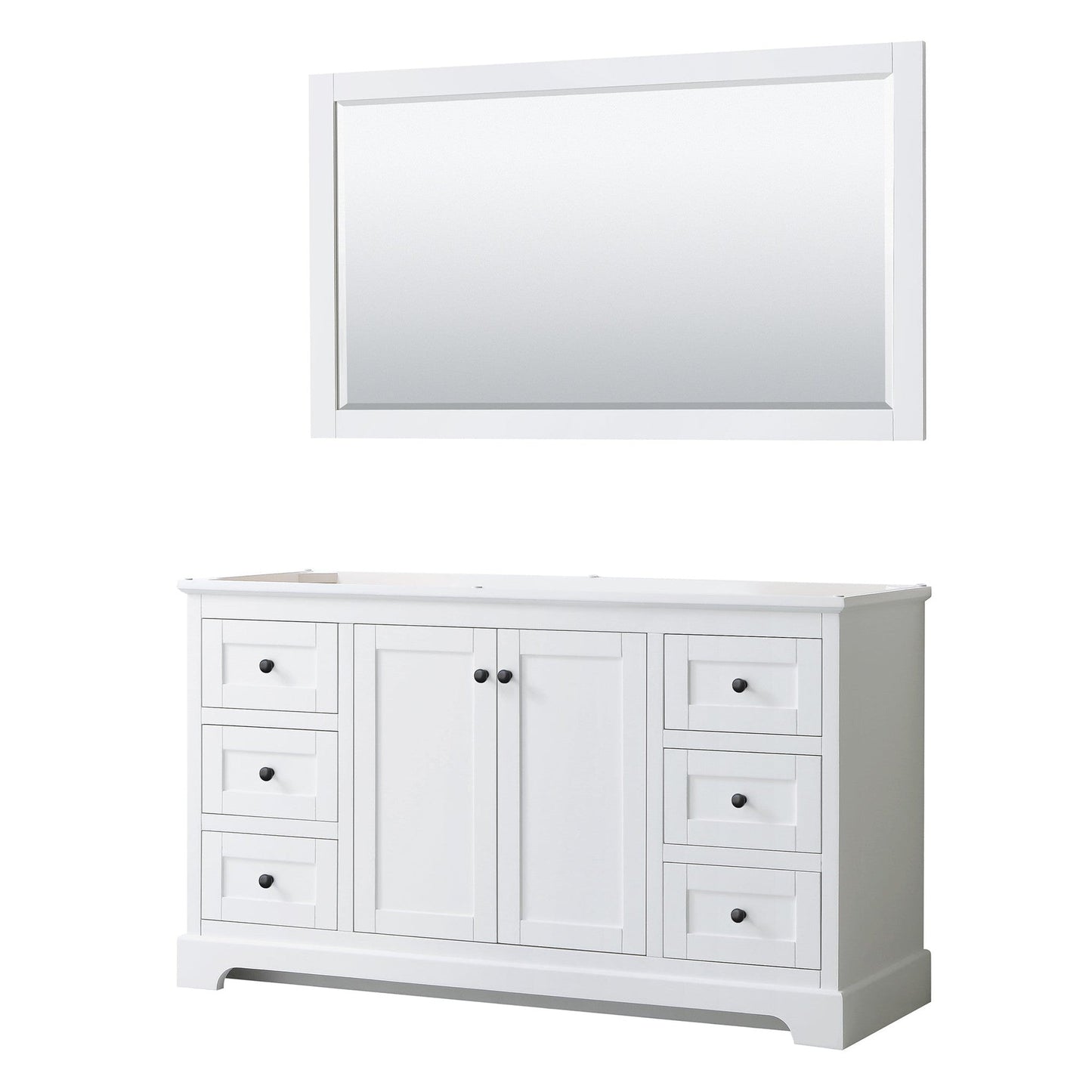 Avery 60" Single Bathroom Vanity in White, No Countertop, No Sink, Matte Black Trim, 58" Mirror