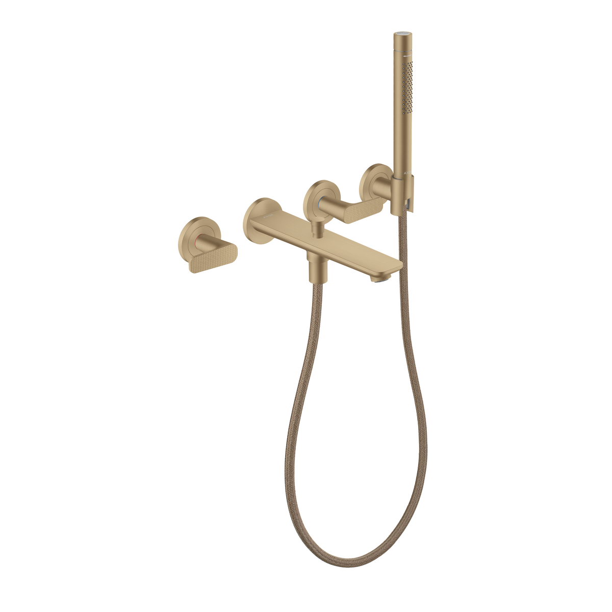 Axor Citterio C 1.75 GPM 3-Hole Brushed Bronze Wall Mounted Tub Filler With Cubic Cut Handshower and Holder