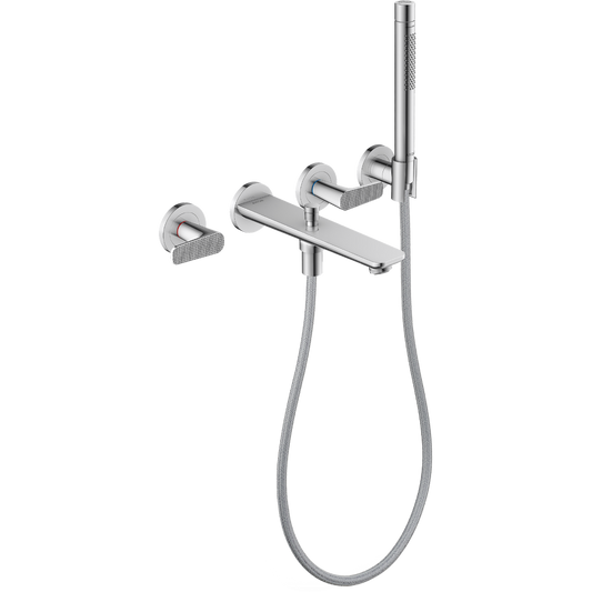 Axor Citterio C 1.75 GPM 3-Hole Chrome Wall Mounted Tub Filler With Cubic Cut Handshower and Holder