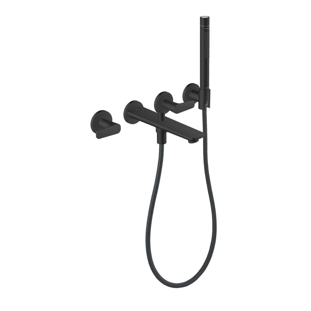Axor Citterio C 1.75 GPM 3-Hole Matte Black Wall Mounted Tub Filler With Handshower and Holder