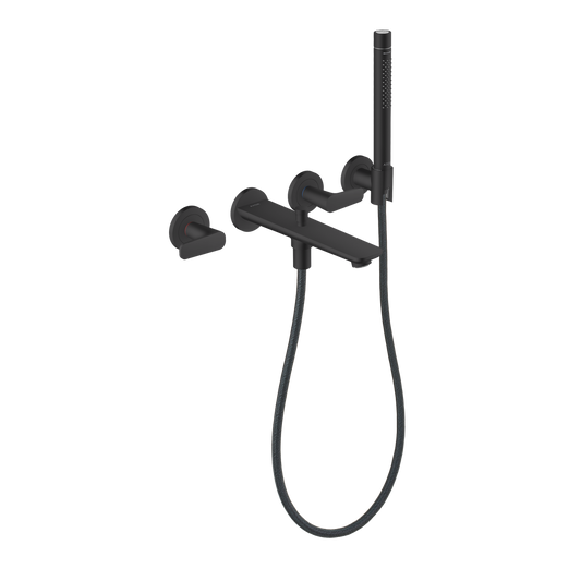 Axor Citterio C 1.75 GPM 3-Hole Matte Black Wall Mounted Tub Filler With Handshower and Holder