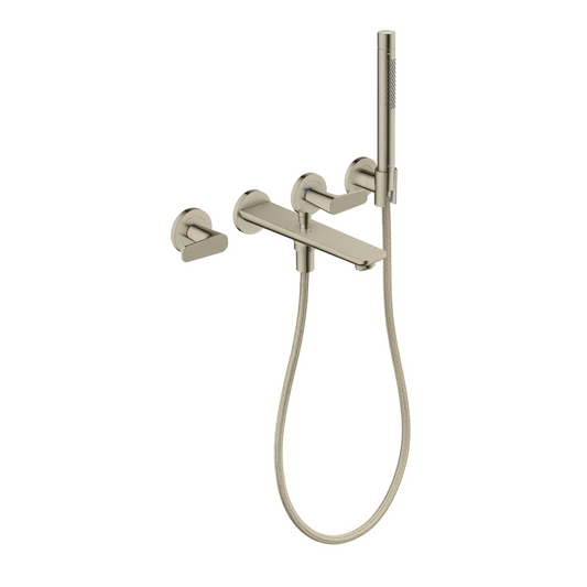 Axor Citterio C 1.75 GPM 3-Hole Polished Nickel Wall Mounted Tub Filler With Cubic Cut Handshower and Holder