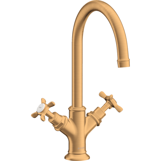 Axor Montreux 1.2 GPM 210 2 Cross Handles Brushed Gold Optic Faucet With Pop Up Drain