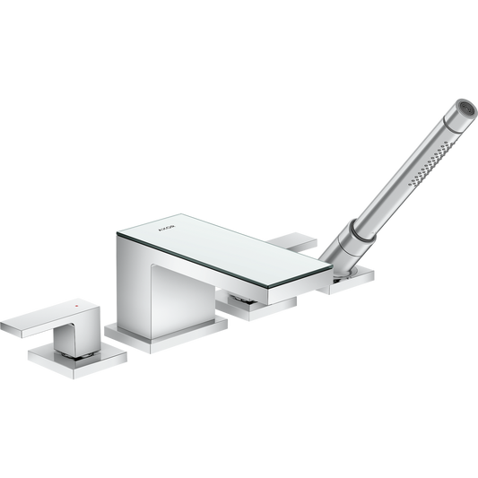 Axor MyEdition 5.3 GPM 4-Hole Chrome/ Mirror Glass Roman Tub Set Trim With 1.75 GPM Handshower