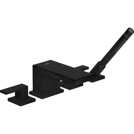 Axor MyEdition 5.3 GPM 4-Hole Matte Black/ Black Glass Roman Tub Set Trim With 1.75 GPM Handshower