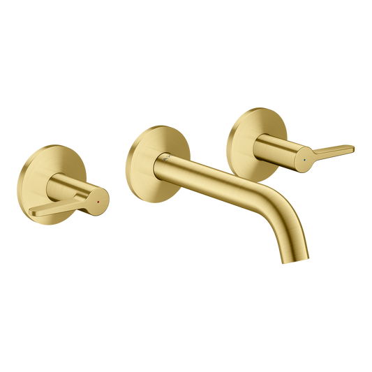 Axor One 1.2 GPM 160 Lever Handles Widespread Brushed Brass Wall Mounted Faucet