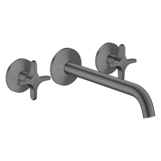 Axor One 1.2 GPM Widespread 220 Cross Handles Brushed Black Chrome Wall-Mounted Faucet