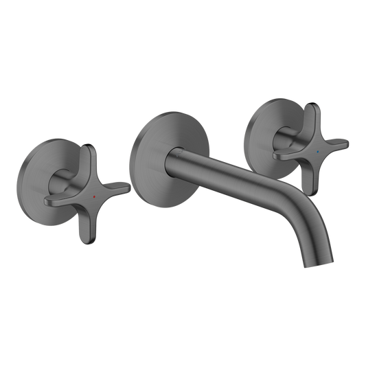 Axor One 1.2 GPM Widespread Cross Handles Brushed Black Chrome Wall-Mounted Faucet