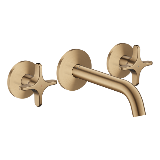 Axor One 1.2 GPM Widespread Cross Handles Brushed Bronze Wall-Mounted Faucet