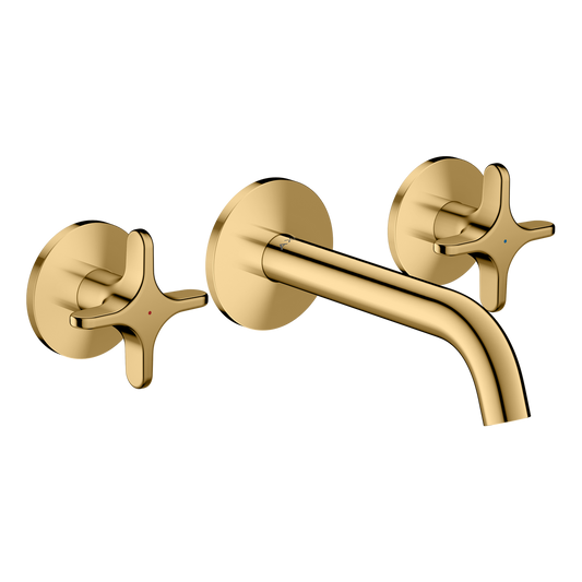 Axor One 1.2 GPM Widespread Cross Handles Polished Gold Optic Wall-Mounted Faucet