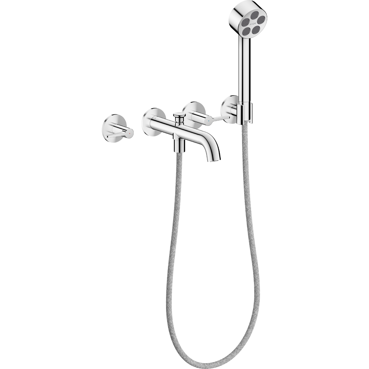 Axor One 1.75 GPM 3-Hole Lever Handles Chrome Wall Mounted Tub Filler With Handshower and Holder