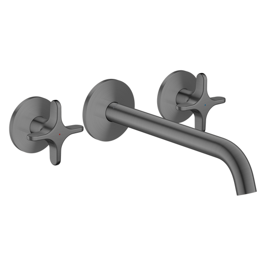 Axor One 5.3 GPM 3-Hole 220 Cross Handle Wall Mounted Brushed Black Chrome Tub Filler