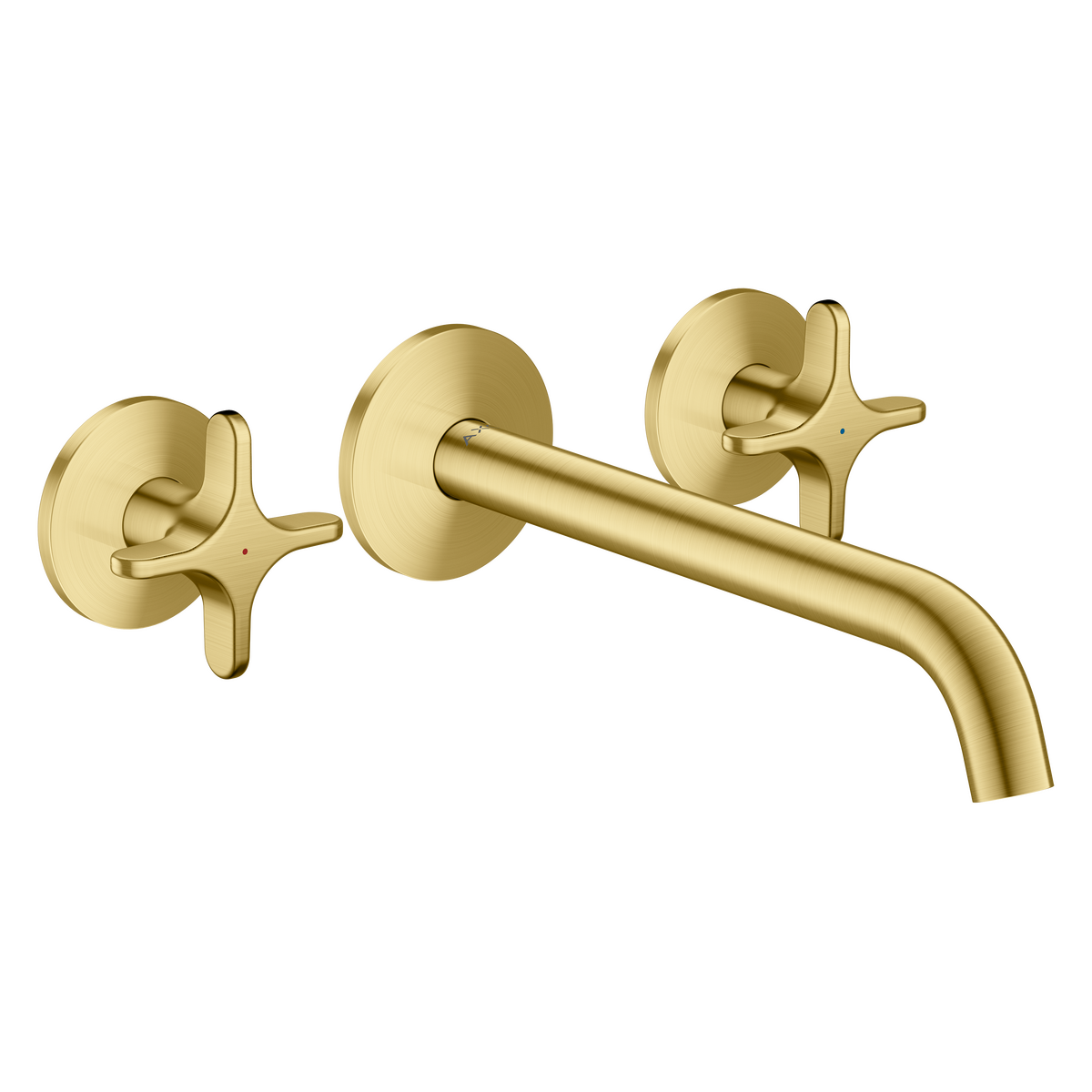 Axor One 5.3 GPM 3-Hole 220 Cross Handle Wall Mounted Brushed Brass Chrome Tub Filler