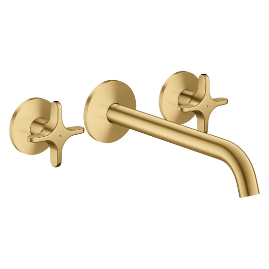 Axor One 5.3 GPM 3-Hole 220 Cross Handle Wall Mounted Brushed Gold Optic Tub Filler