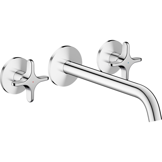 Axor One 5.3 GPM 3-Hole 220 Cross Handle Wall Mounted Chrome Tub Filler