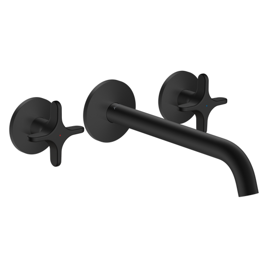 Axor One 5.3 GPM 3-Hole 220 Cross Handle Wall Mounted Matte Black Chrome Tub Filler