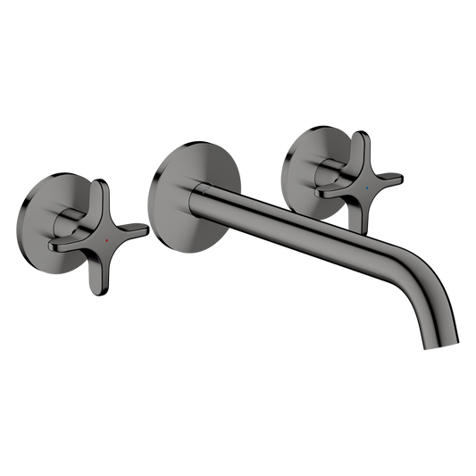 Axor One 5.3 GPM 3-Hole 220 Cross Handle Wall Mounted Polished Black Chrome Tub Filler