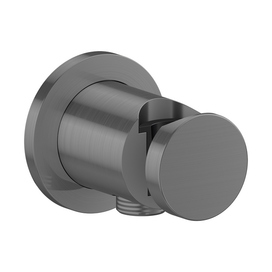 Axor One Round Metal Brushed Black Chrome Wall Outlet With Handshower Holder and Check Valves