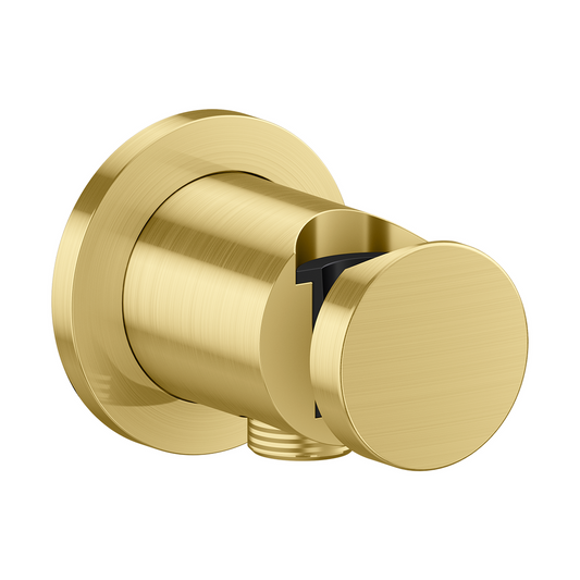 Axor One Round Metal Brushed Brass Wall Outlet With Handshower Holder and Check Valves