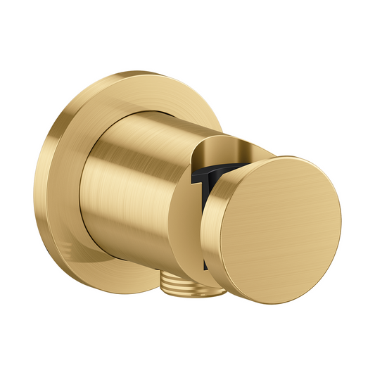 Axor One Round Metal Brushed Gold Optic Wall Outlet With Handshower Holder and Check Valves