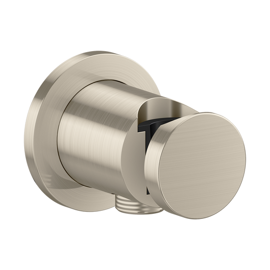 Axor One Round Metal Brushed Nickel Wall Outlet With Handshower Holder and Check Valves