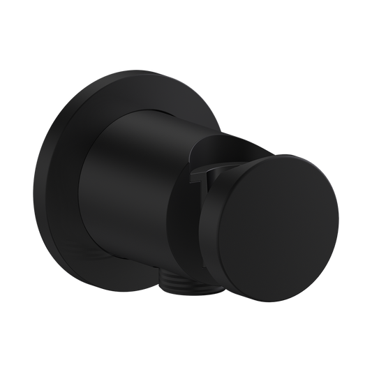 Axor One Round Metal Matte Black Wall Outlet With Handshower Holder and Check Valves