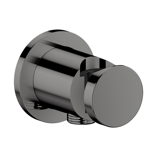 Axor One Round Metal Polished Black Chrome Wall Outlet With Handshower Holder and Check Valves