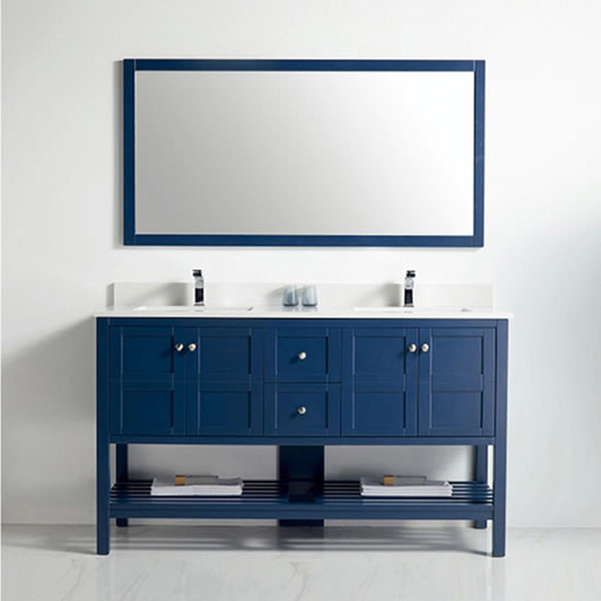 BNK BCB1160D Austin Navy Blue Vanity With Double-Sink Only Four Door Two Drawer Soft Close