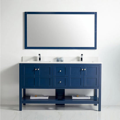 BNK BCB1160D Austin Navy Blue Vanity With Double-Sink Only Four Door Two Drawer Soft Close