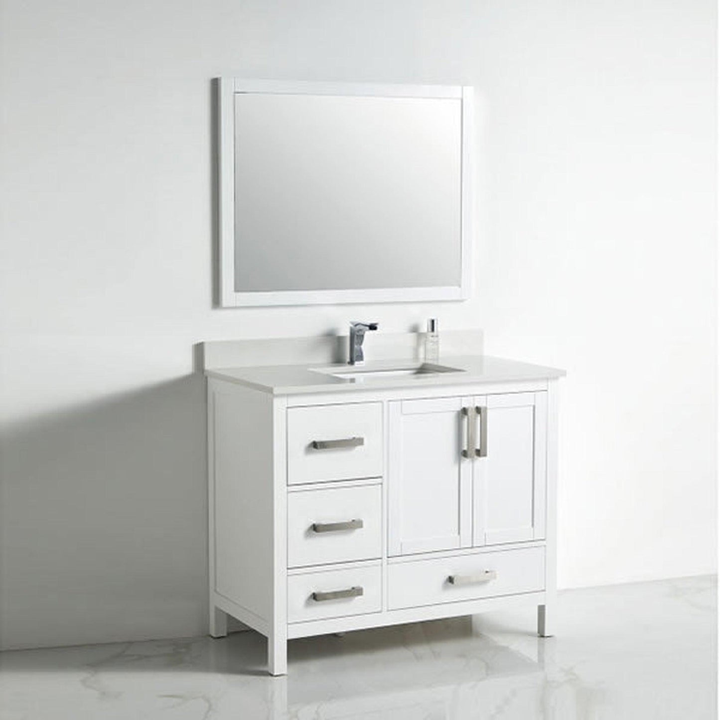 BNK BCB1242L Roma Matt White Vanity Only Two-Door Three Left Drawer Soft Close