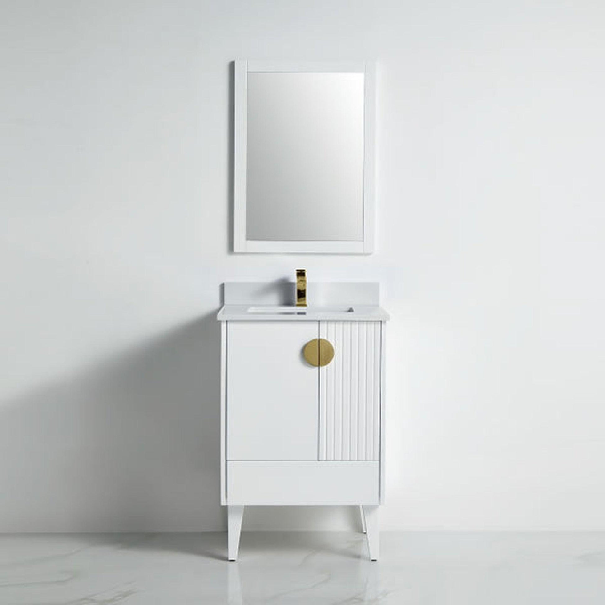 BNK BCB1424WH Athens Matt White Vanity Only Two Glass Door One Drawer Soft Close
