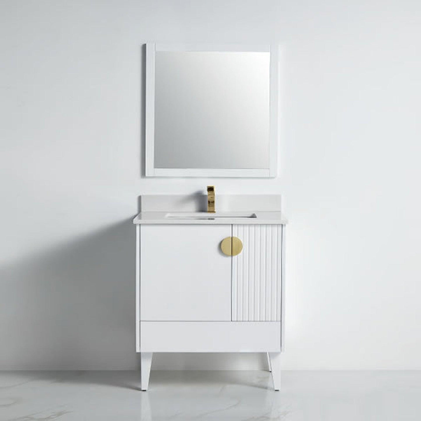 BNK BCB1432WH Athens Matt White Vanity Only Two Glass Door One Drawer Soft Close