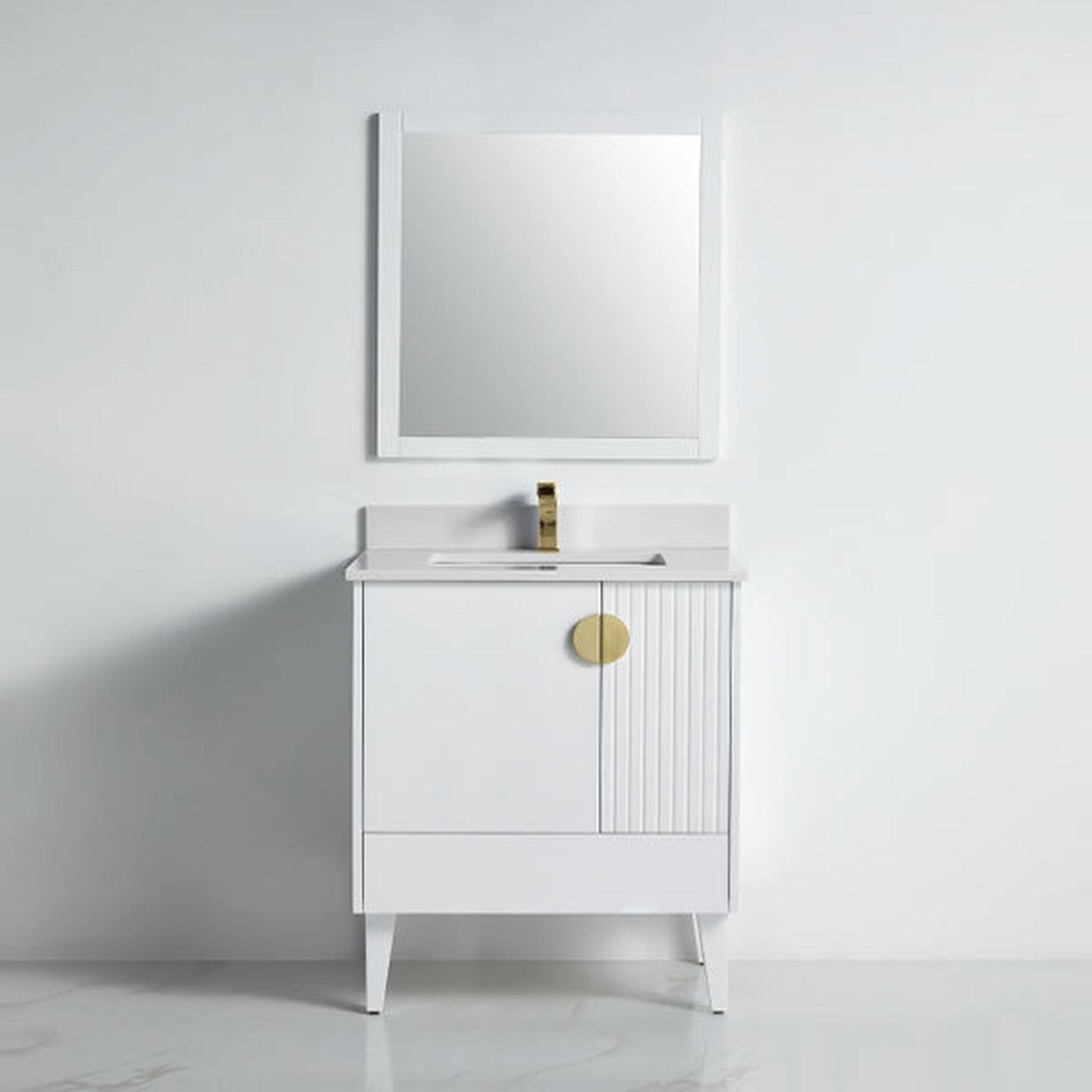 BNK BCB1432WH Athens Matt White Vanity Only Two Glass Door One Drawer Soft Close