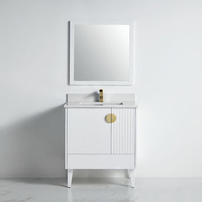 BNK BCB1432WH Athens Matt White Vanity Only Two Glass Door One Drawer Soft Close