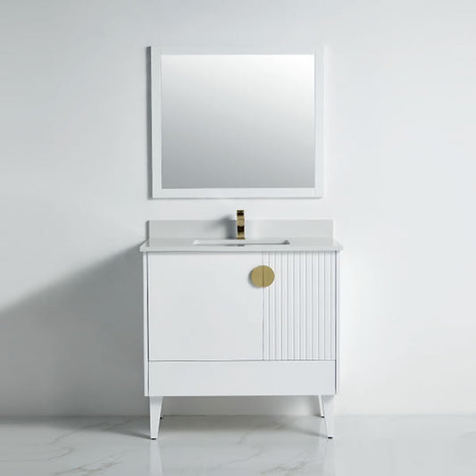 BNK BCB1436WH Athens Matt White Vanity Only Two-Door One Left Drawer Soft Close