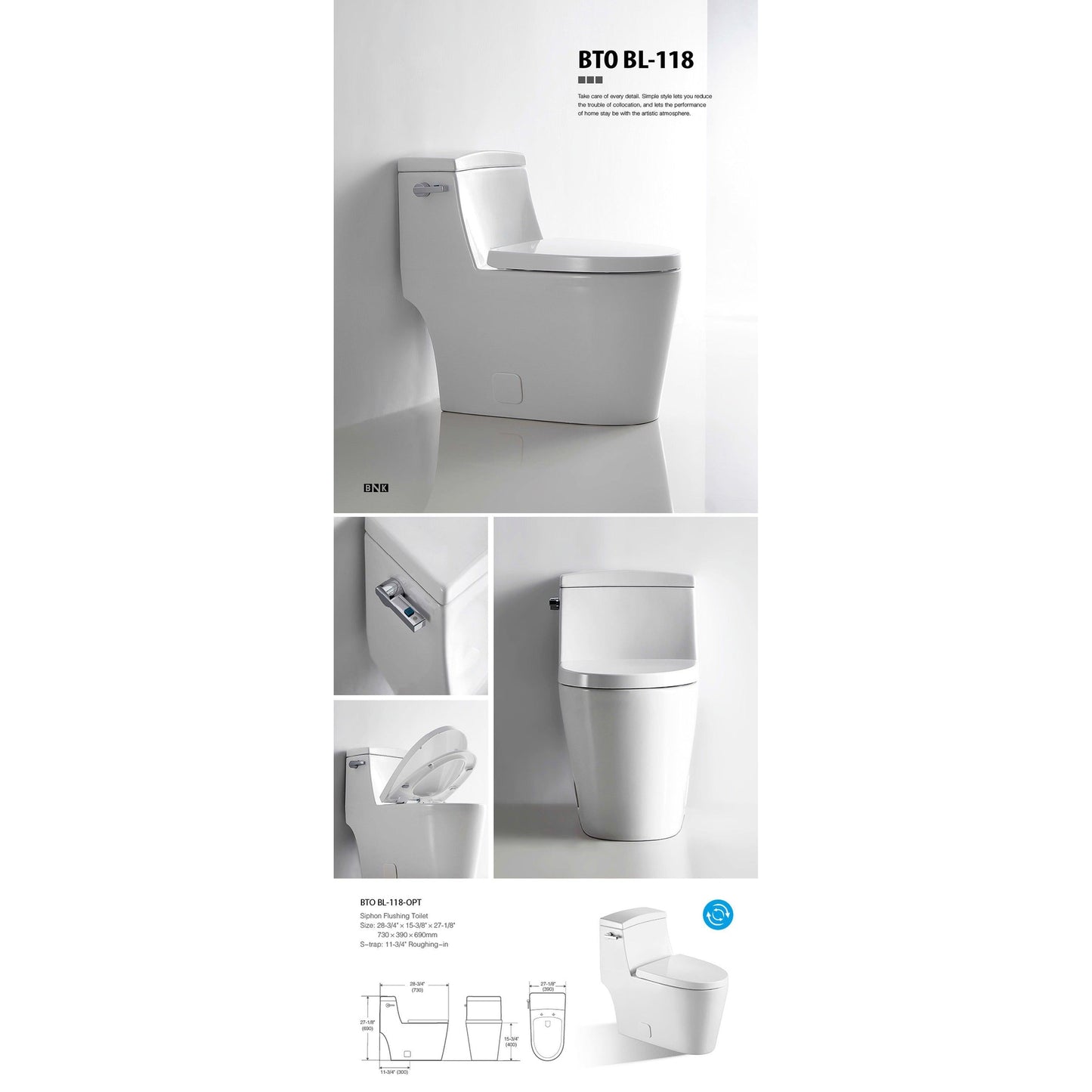 BNK BTO BL-118 Siphon Flushing Toilet